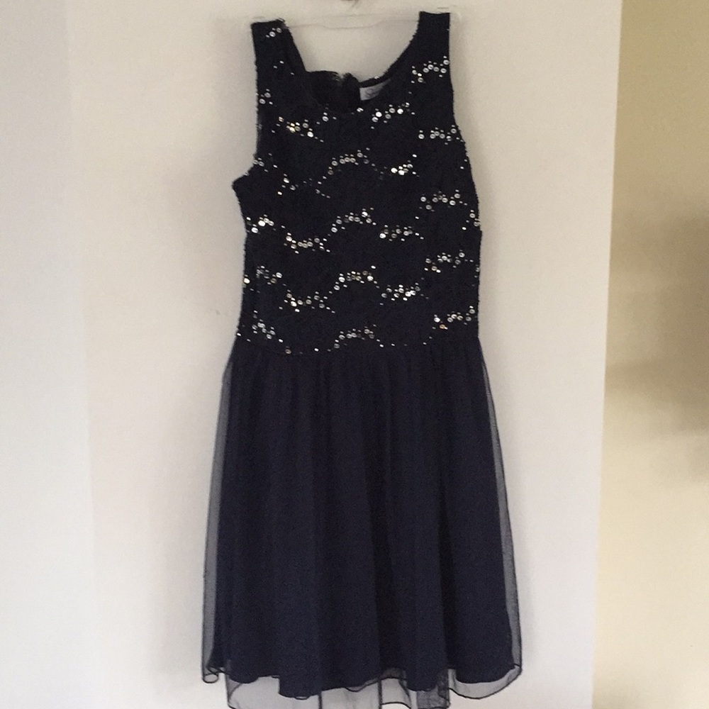 SPEECHLESS navy blue lace silver sequin dress junior prom 5 tulle